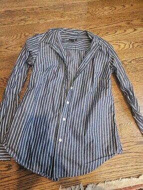 Womens Navy Blue Stripe Button-Up Shirt Ann Taylor Nwot